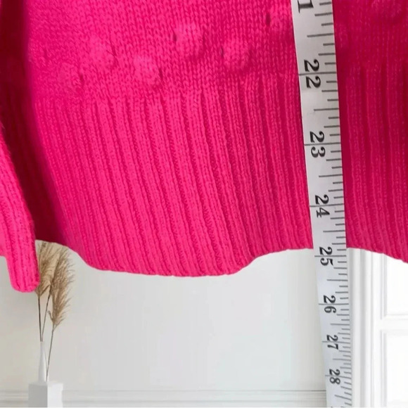 Sail to Sable crewneck sweater, hot pink pompoms pullover cashmere wool blend - Picture 14 of 16
